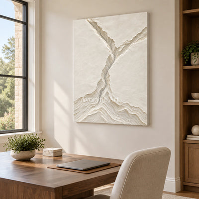 Glacial Channels: White Landscape Relief Wall Art — office frameless