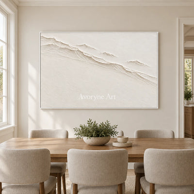 Pale Escarpment: White Landscape Relief Wall Art — dining white
