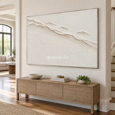 Pale Escarpment: White Landscape Relief Wall Art — entry silver