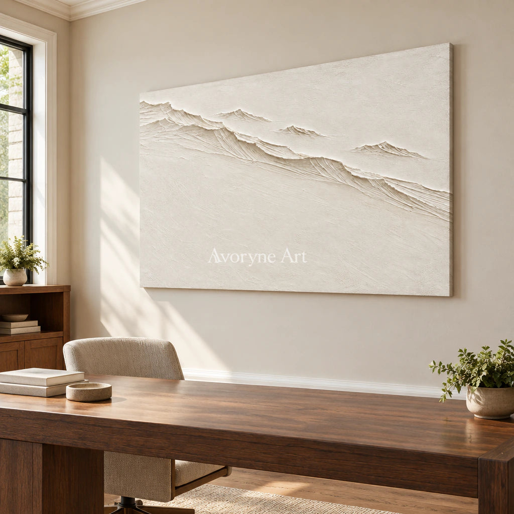 Pale Escarpment: White Landscape Relief Wall Art — office frameless