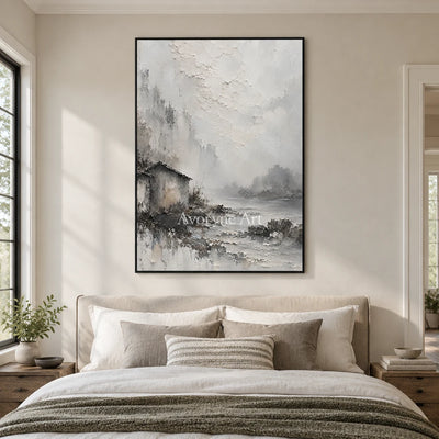 Mist Shelter: White Landscape Texture Art — bedroom black