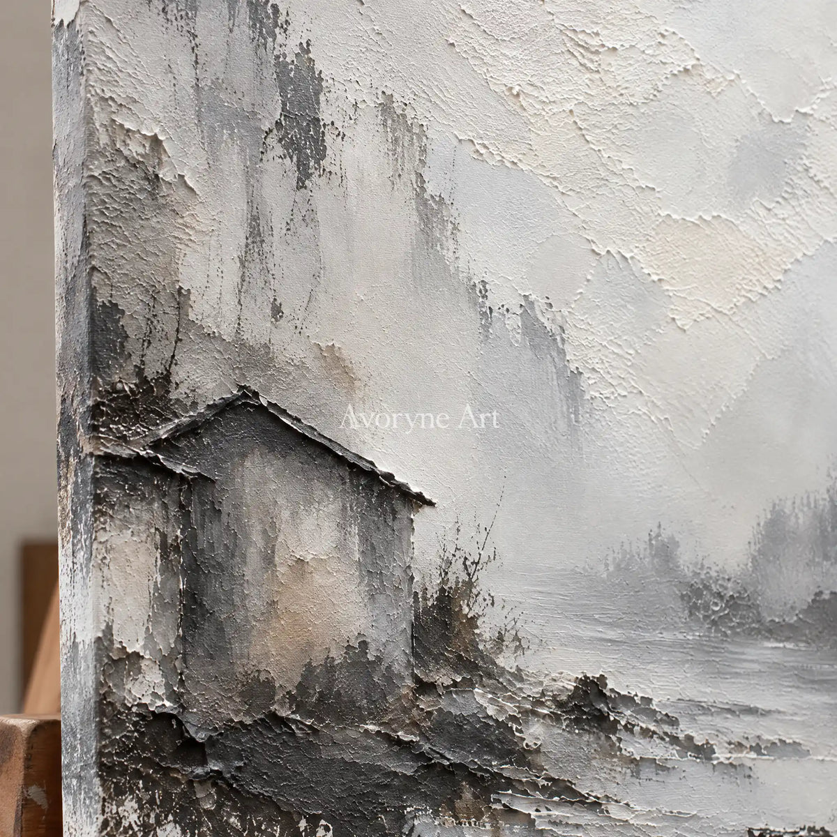 Mist Shelter: White Landscape Texture Art — detail easel