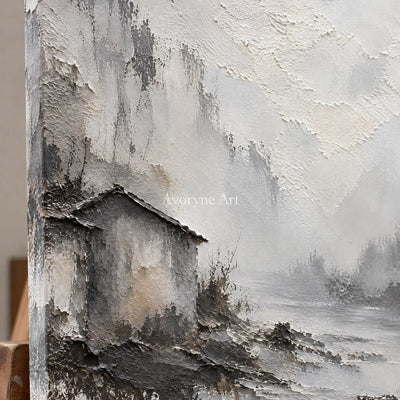 Mist Shelter: White Landscape Texture Art — detail easel