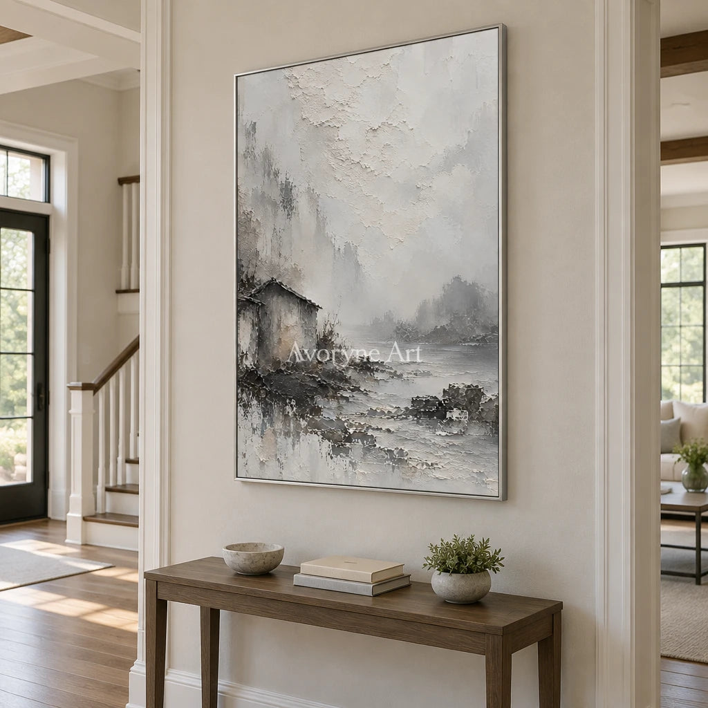 Mist Shelter: White Landscape Texture Art — entry silver