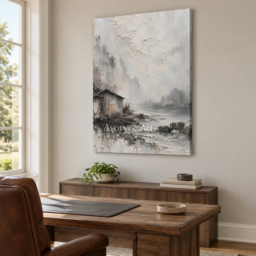 Mist Shelter: White Landscape Texture Art — office frameless