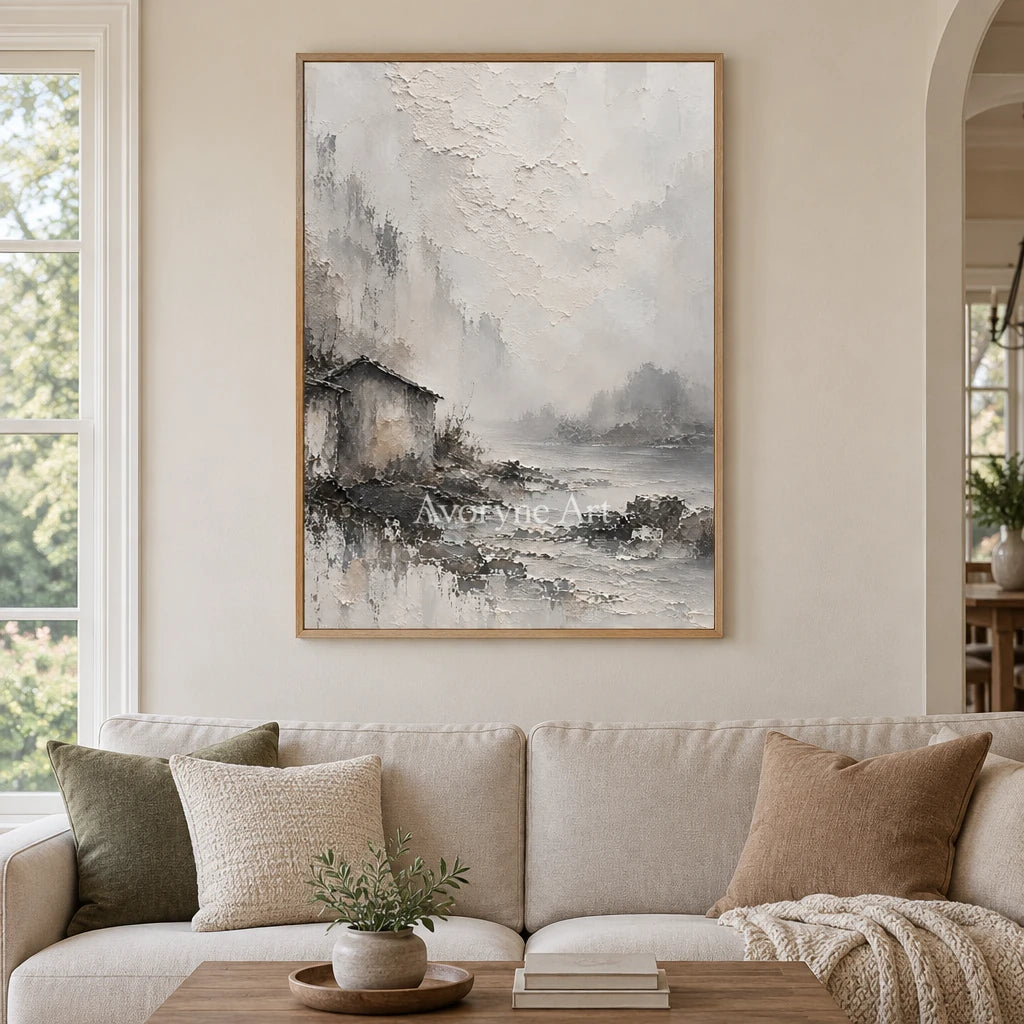 Mist Shelter: White Landscape Texture Art — villa wood