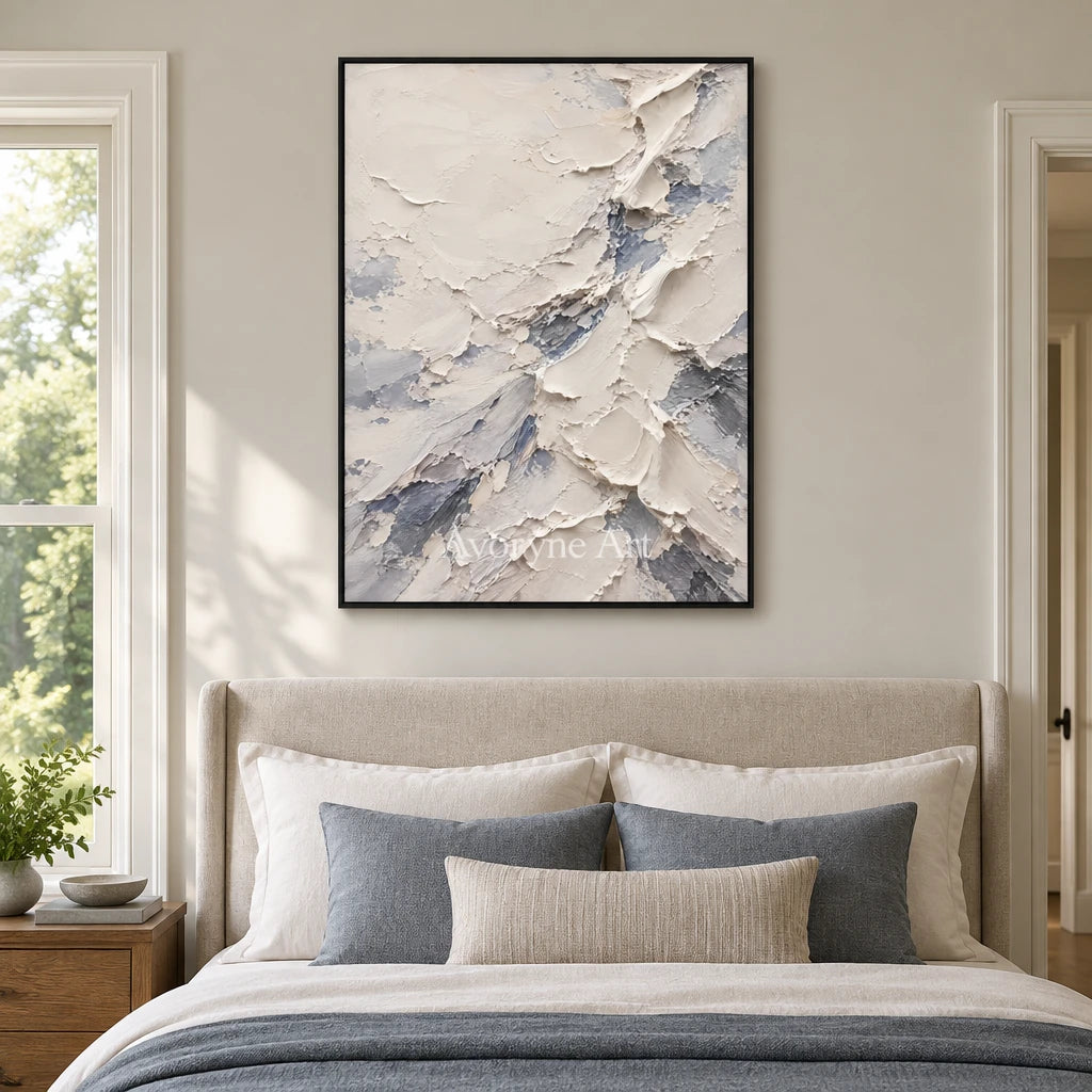 Ivory Drift: White Layered Textured Art Wall Art — bedroom black