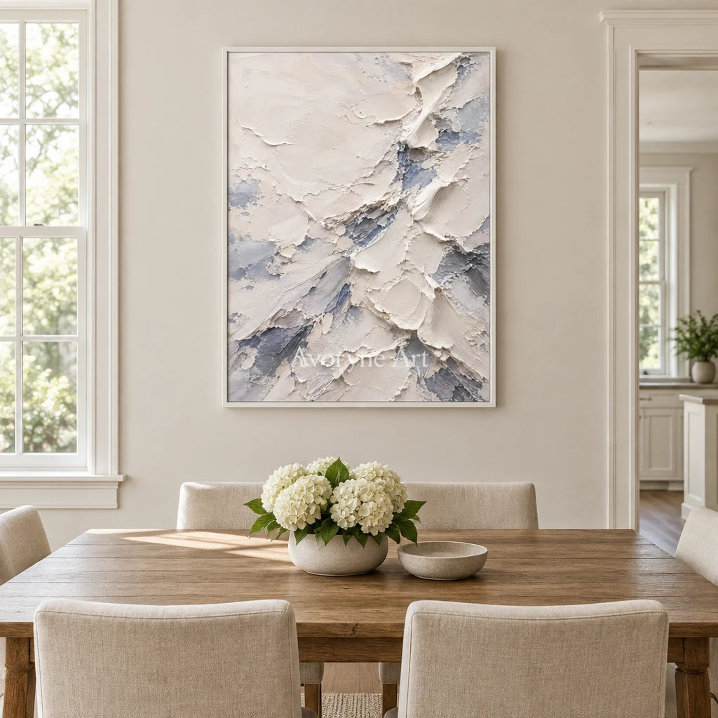 Ivory Drift: White Layered Textured Art Wall Art — dining white