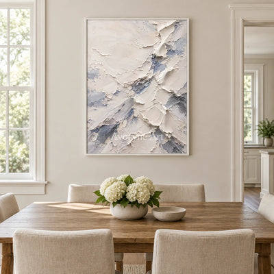 Ivory Drift: White Layered Textured Art Wall Art — dining white