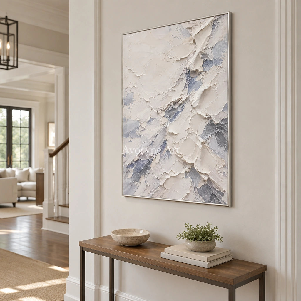 Ivory Drift: White Layered Textured Art Wall Art — entry silver