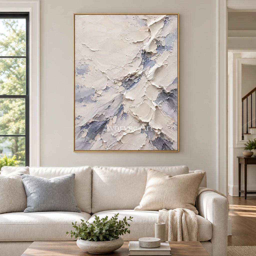 Ivory Drift: White Layered Textured Art Wall Art — living gold
