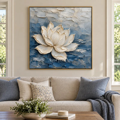 Lotus in Blue: White Lotus Texture Wall Art — living gold