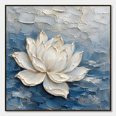 Lotus in Blue: White Lotus Texture Wall Art — primary