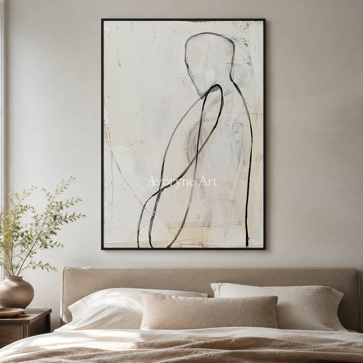 Human Contour: White Minimalist Figure Line Wall Art — bedroom black