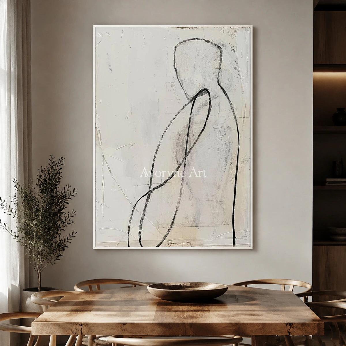 Human Contour: White Minimalist Figure Line Wall Art — dining white