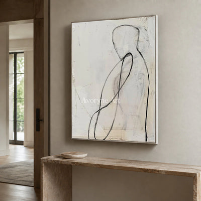 Human Contour: White Minimalist Figure Line Wall Art — entry silver