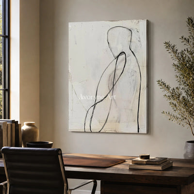 Human Contour: White Minimalist Figure Line Wall Art — office frameless