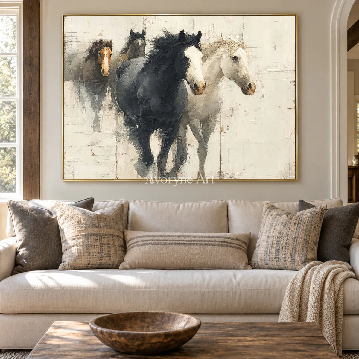The Quiet Herd: White Minimalist Horse Group Wall Art — living gold