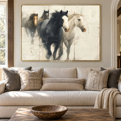 The Quiet Herd: White Minimalist Horse Group Wall Art — living gold