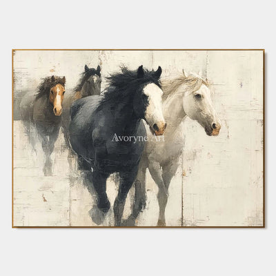 The Quiet Herd: White Minimalist Horse Group Wall Art — primary