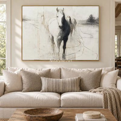 The Pale Arrival: White Minimalist Horse Wall Art — living gold