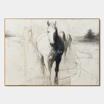 The Pale Arrival: White Minimalist Horse Wall Art — primary