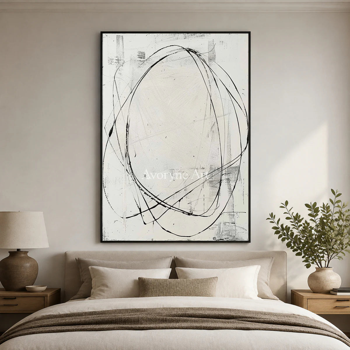 Open Cadence: White Minimalist Line Wall Art — bedroom black