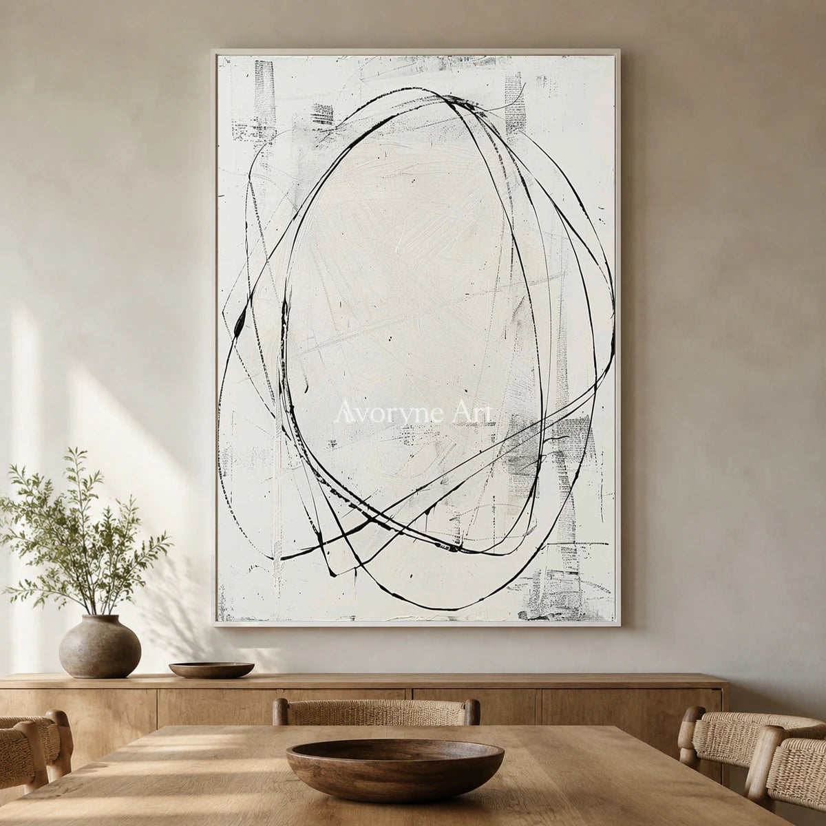 Open Cadence: White Minimalist Line Wall Art — dining white