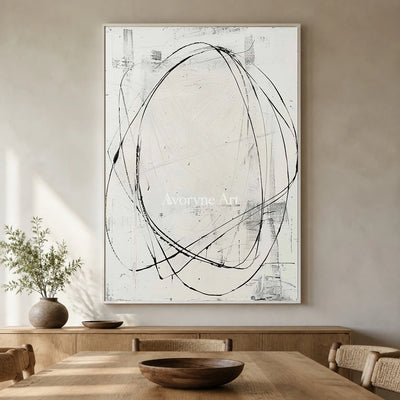 Open Cadence: White Minimalist Line Wall Art — dining white