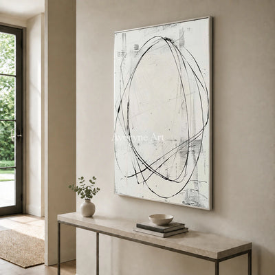 Open Cadence: White Minimalist Line Wall Art — entry silver