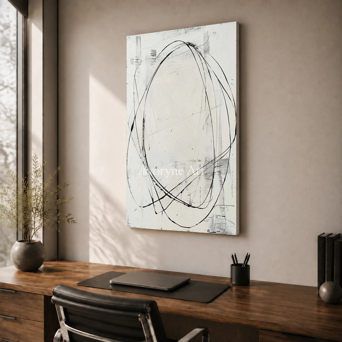 Open Cadence: White Minimalist Line Wall Art — office frameless