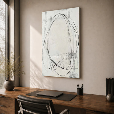 Open Cadence: White Minimalist Line Wall Art — office frameless