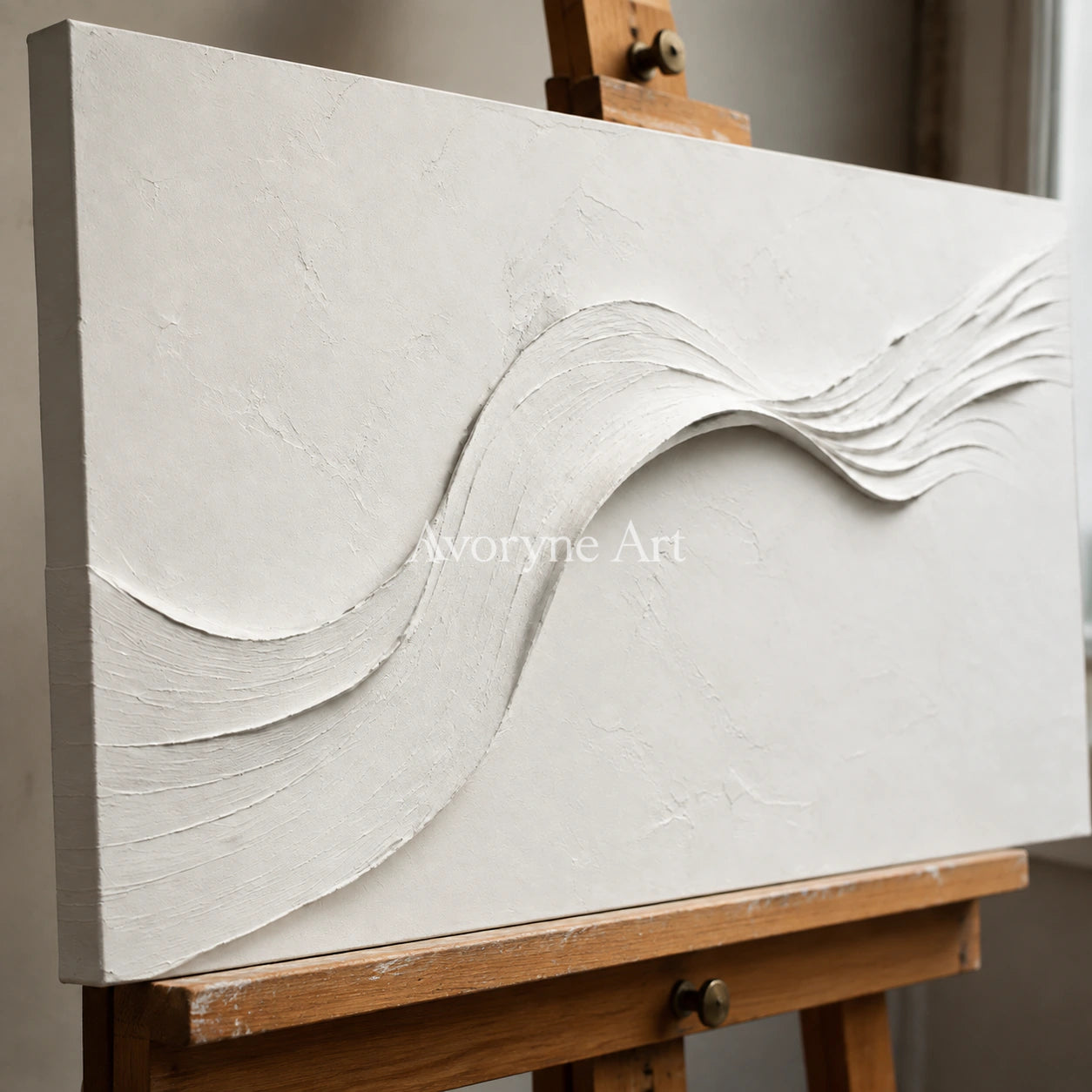 White Drift: White Minimalist Panoramic Texture Art - detail