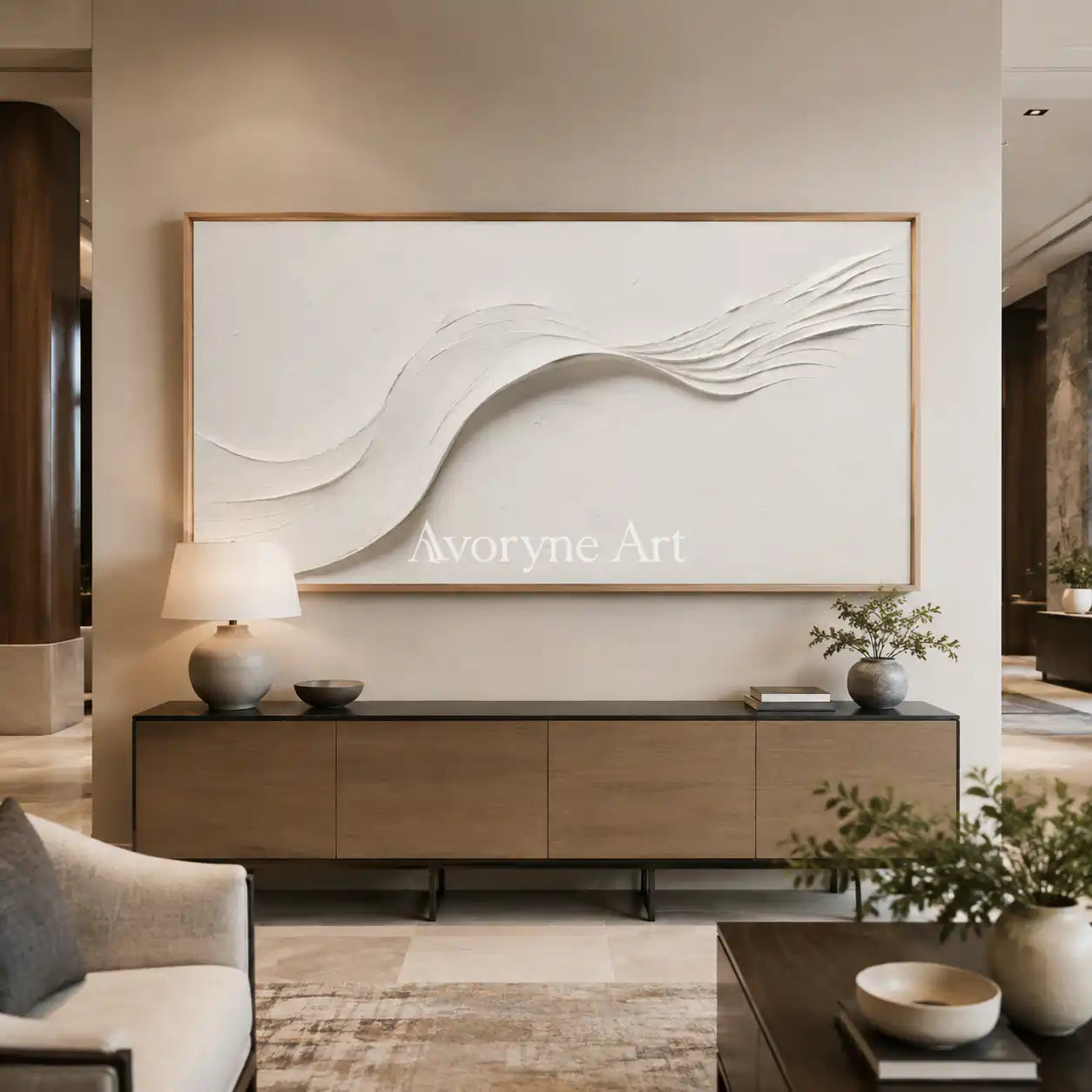 White Drift: White Minimalist Panoramic Texture Art - office frameless