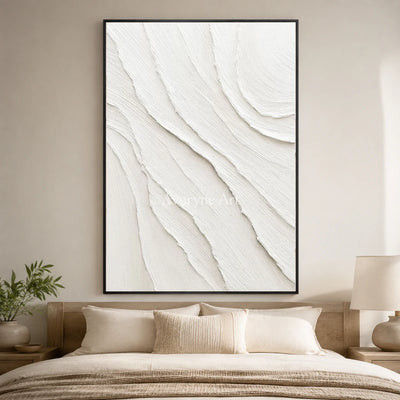 Ivory Incline: White Minimalist Sculptural Texture Wall Art — bedroom black
