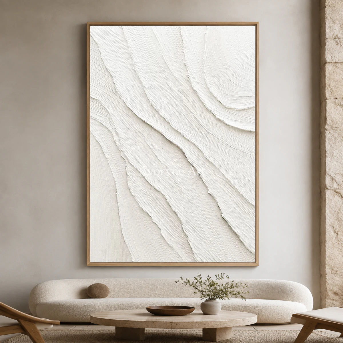 Ivory Incline: White Minimalist Sculptural Texture Wall Art — hotel wood