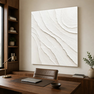 Ivory Incline: White Minimalist Sculptural Texture Wall Art — office frameless