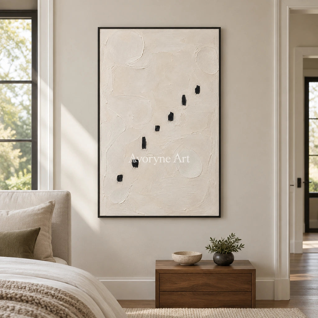Seven Footfalls: White Minimalist Texture Art — bedroom black