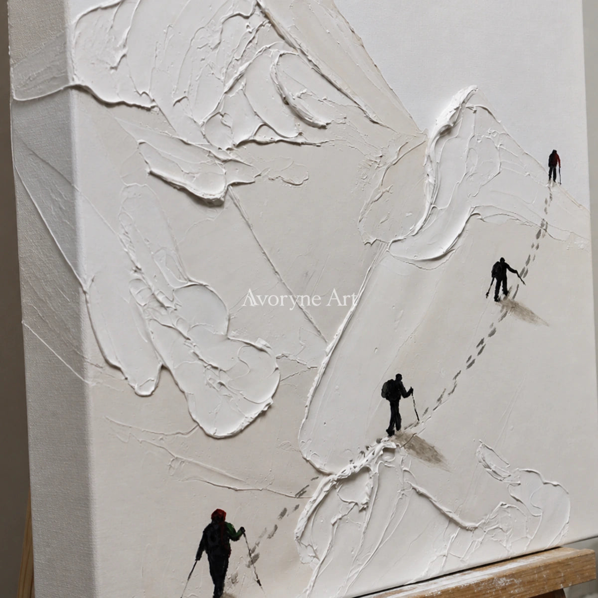 Ascent in Silence: White Mountain Climber Wall Art — detail easel