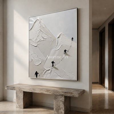 Ascent in Silence: White Mountain Climber Wall Art — entry silver