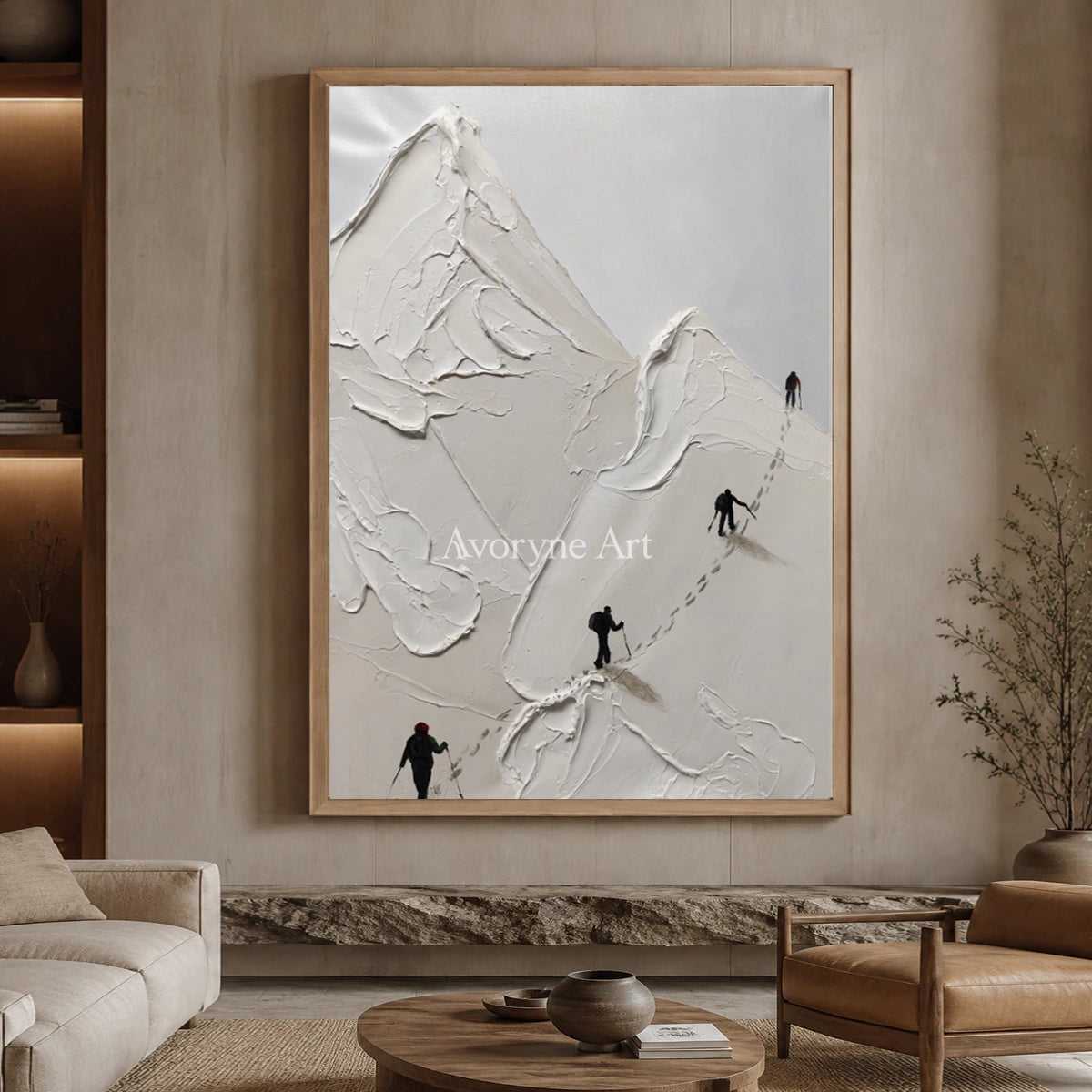 Ascent in Silence: White Mountain Climber Wall Art — hotel wood