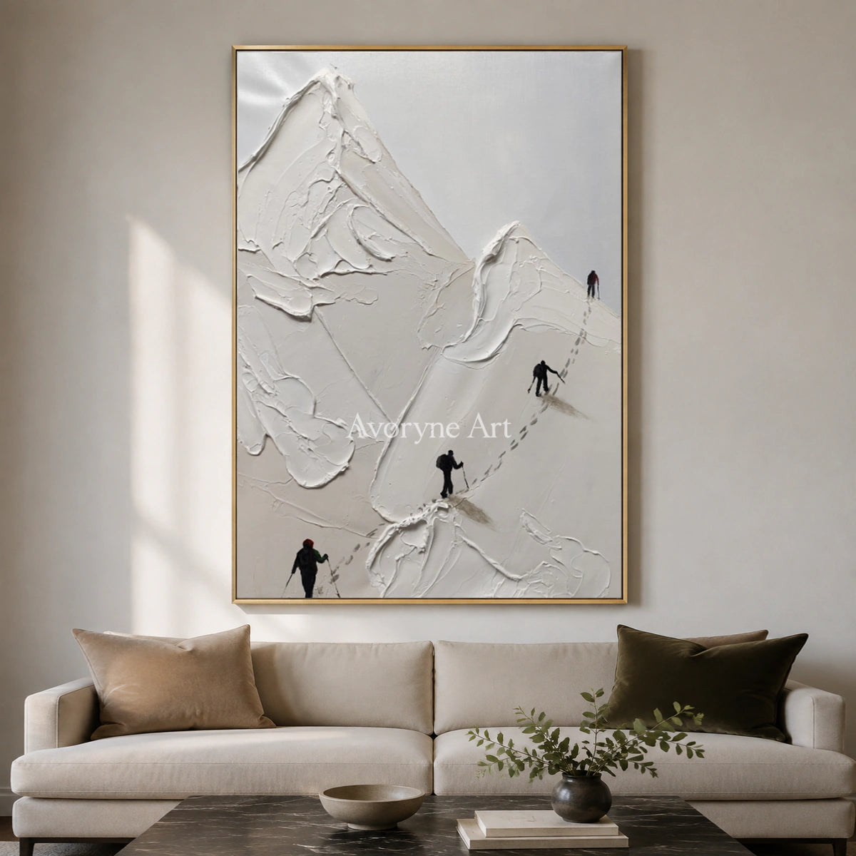 Ascent in Silence: White Mountain Climber Wall Art — living gold