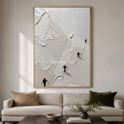 Ascent in Silence: White Mountain Climber Wall Art — living gold