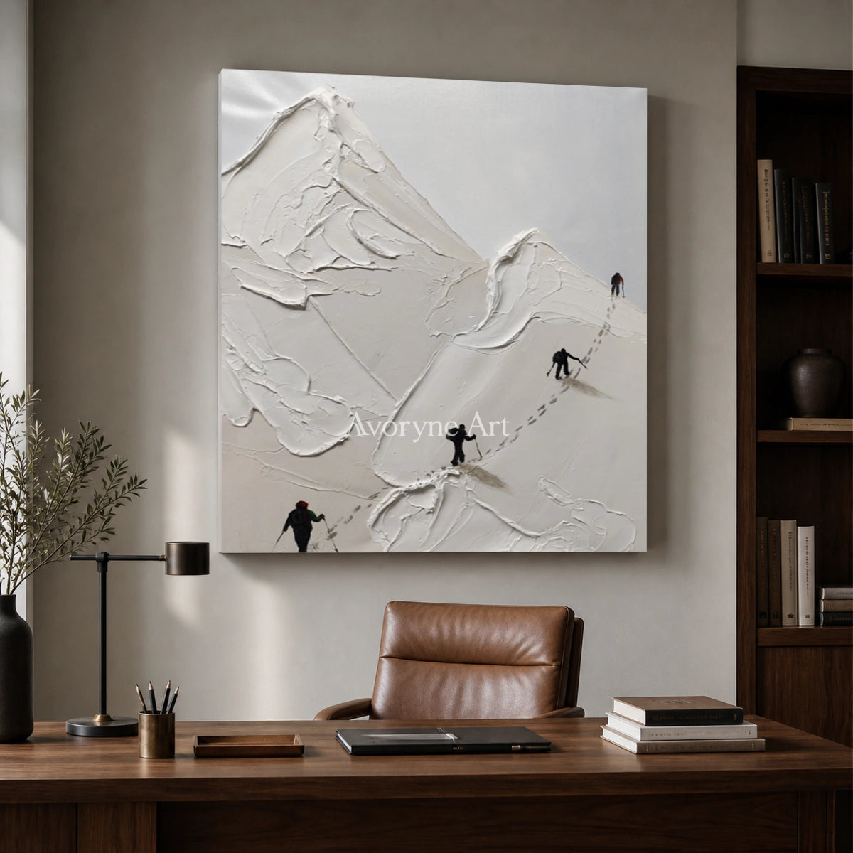 Ascent in Silence: White Mountain Climber Wall Art — office frameless