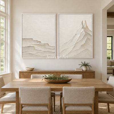 Alpine Counterpoint: White Mountain Diptych Wall Art — dining white