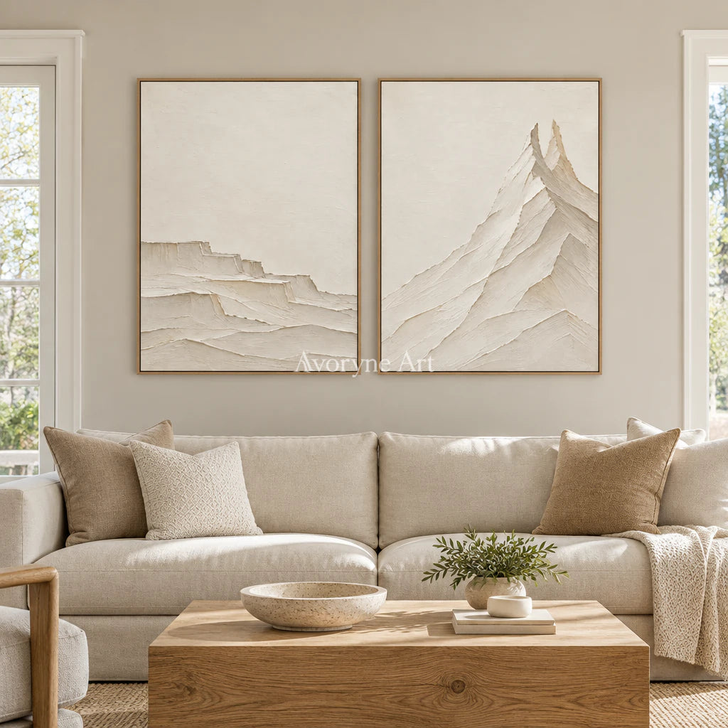 Alpine Counterpoint: White Mountain Diptych Wall Art — villa wood
