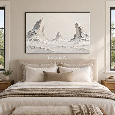 Three Summits: White Mountain Landscape Wall Art — bedroom black