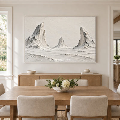 Three Summits: White Mountain Landscape Wall Art — dining white