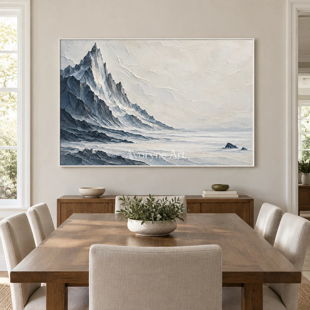 Glacial Solitude: White Mountain Relief Wall Art — dining white