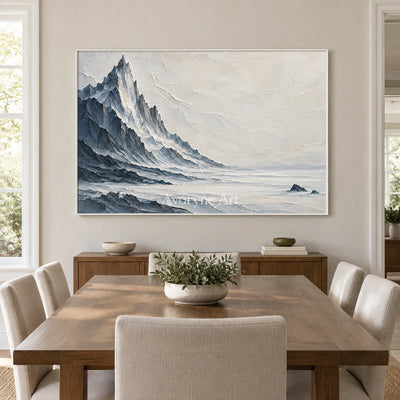 Glacial Solitude: White Mountain Relief Wall Art — dining white